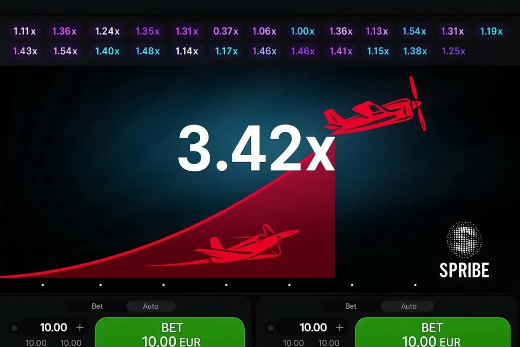 Aviator game interface showing the plane flying and multiplier increasing.