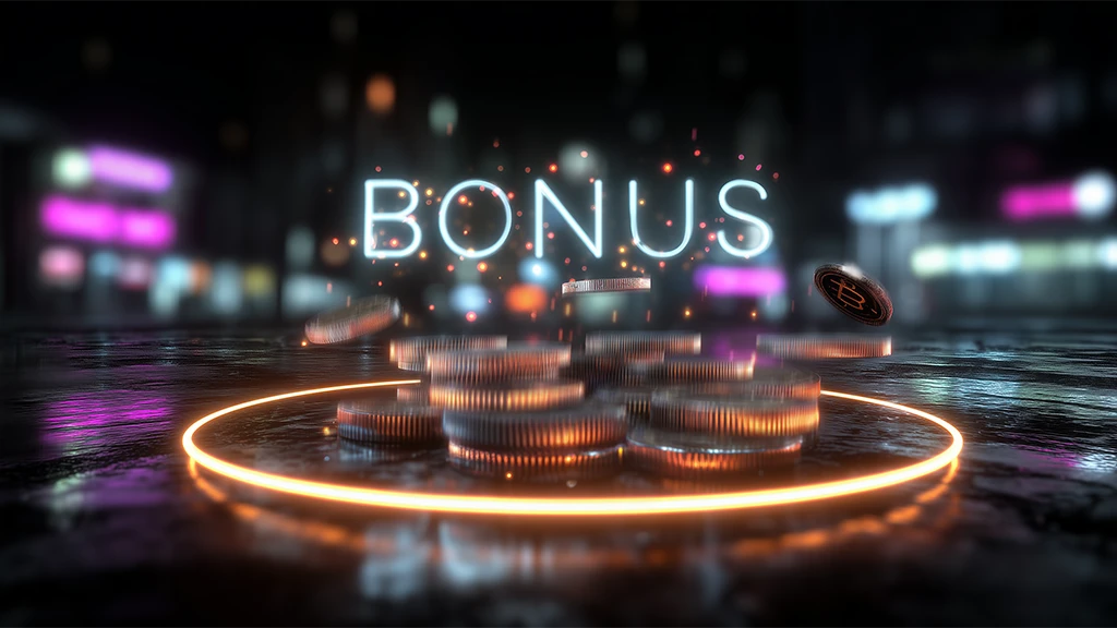 Casino chips and welcome bonus text