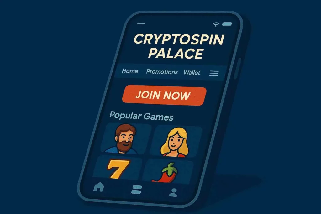 CryptoSpin Palace mobile casino interface on a smartphone, highlighting the user-friendly design.