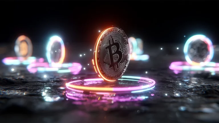 Crypto poker chips with Bitcoin and Ethereum symbols