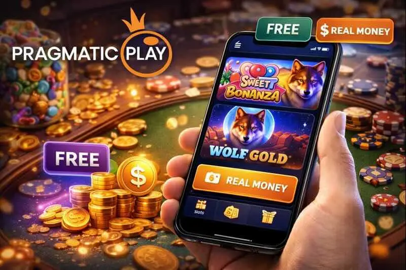 Pragmatic Play pokies on a mobile device, offering a social casino experience.
