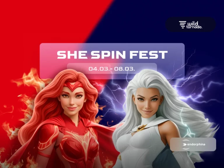 Celebrate Women’s Day with the SHE SPIN FEST tournament by Endorphina at WildTornado Casino. Play online slots and win big!